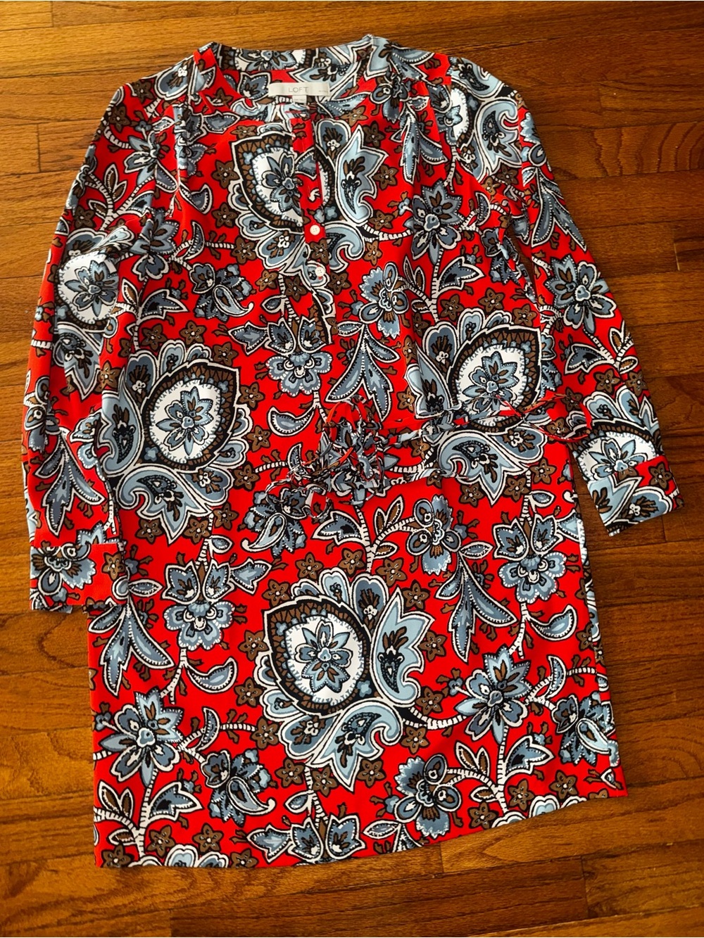 LOFT Red Paisley Long-Sleeve Tunic Dress